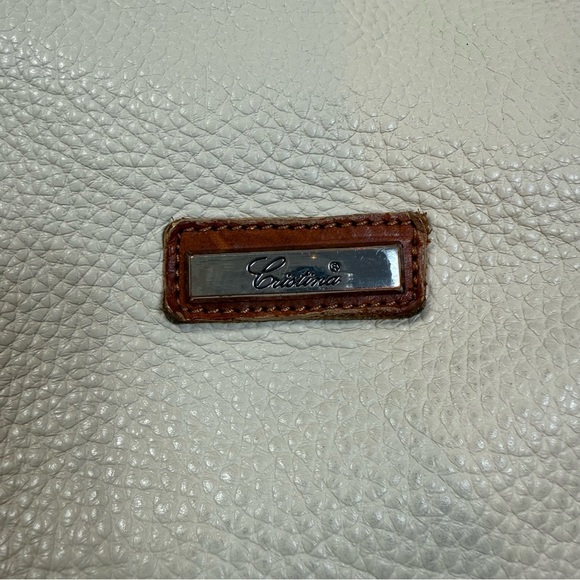 Cristina Made in Italy Genuine Leather Cream and Brown Tote Bag - Picture 3 of 16